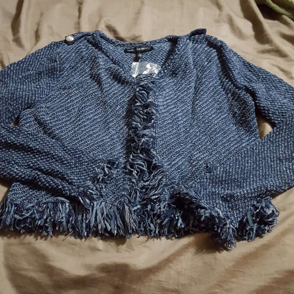 White House Black Market fringe sweater jacket